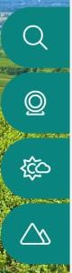 rechte Linkbar mit den grün hinterlegten Symbole: Lupe, Webcam, Sonne/Wolke, Berge